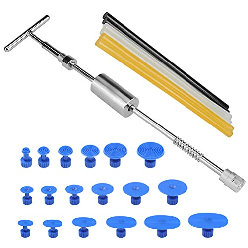 27 pièces Outil de Réparation de Dent Kit de Retrait de Dent Enlèvement de la Grêle Extracteur de Tige de Traction de Marteau de Barre en T avec Tampon à...