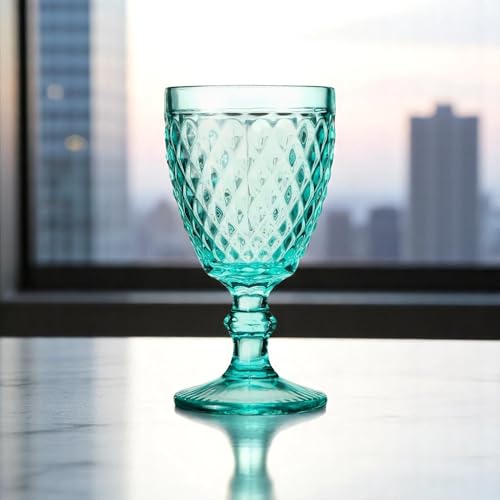 Verres à long drink bleus et gobelets de table rétro diamant - 7