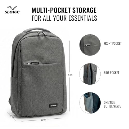 Image of SLOVIC Laptop Bag [25 LTR] | Laptop Bag for Men Office Use with Padded Shoulder Straps | Multi Compartments Travel Bag for Man & Women with Bottle Pocket & Side Pocket | Grey
