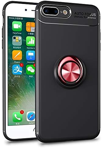 SORAKA Case for iPhone 8 Plus/iPhone 7 Plus with 360 degree rotation Ring Stand Soft Slim Fit Silicone Case Shockproof Anti-fingerprint Case with Metal Plate for Magnetic Car Phone Holder Black