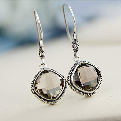 Pendientes de plata 925 MIYUAN con cuarzo ahumado de alta joyería 5