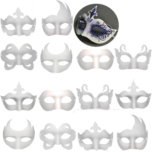 Timtop 14 PCS DIY White Masks Paper Half Face Masquerade Masks Craft Plain Mardi Gras Mask Paintable Blank Halloween Christmas Party Mask
