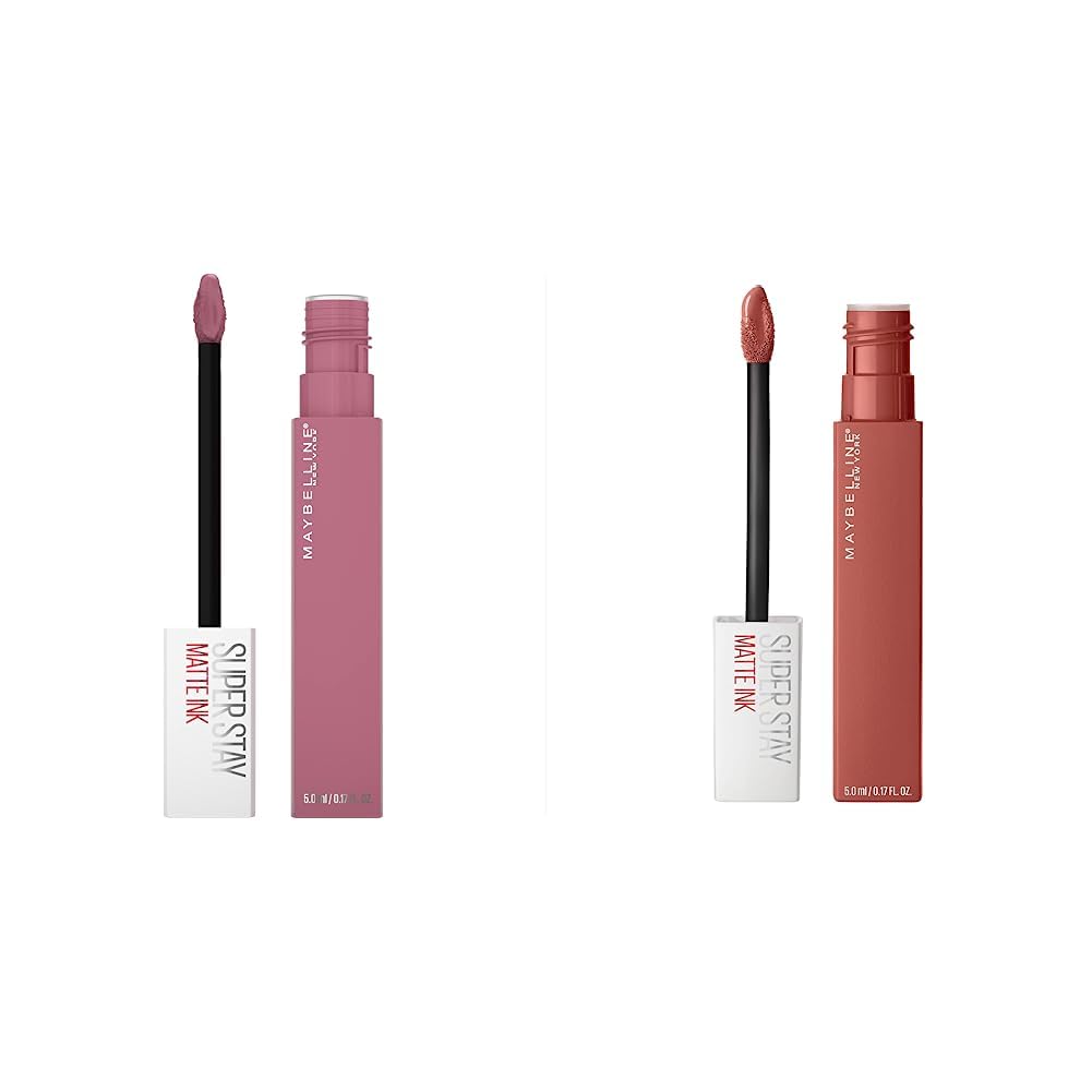 MAYBELLINE Super Stay Matte Ink Liquid Lipstick Makeup Long Lasting High Impact Color Up to 16H Wear Self-Starter Light Red and Revolutionary Light Mauve Pink 1 Count