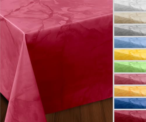 Wachstuchtischdecke abwischbar, OVAL RUND ECKIG, fleckenabweisende Gartentischdecke Marmorstein, zuschneidbare Wachstuch Tischdecke (Oval 130x180 cm, Rot)