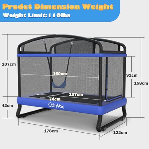 6FT Rectangle Toddler Trampoline with Swing – Trampoline with Enclosure Net, ASTM Certified Indoor/Outdoor Playset for Kids - Image 7