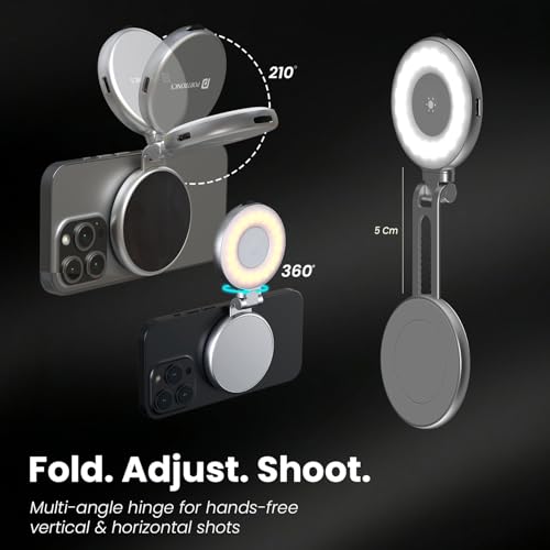 Image of Portronics Oria Type-C Rechargeable Magnetic Clip-On Selfie Light with Mirror & Stand, Adjustable Brightness & Color Temperature, Multi-Angle, Includes Metal Ring, for Selfies, Video Calls & Reels