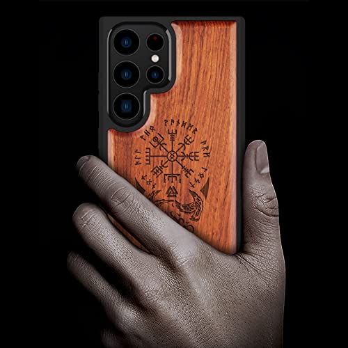 Image of Carveit Wood Case for Galaxy S23 Ultra, (The Guiding Vegvisir-Rosy) | Samsung Galaxy S23 Ultra Cover, Unique Wooden Design, Engraved Wood with TPU Shockproof Bumper, Wireless Charging Compatible