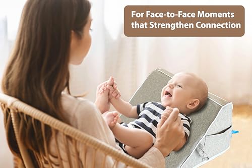Image of bebon BurpHelp Nursing Pillow for Baby Burp, Reflux, Colic and Gas Relief - Helpful Essential for Tummy Time, Neck and Shoulder Development (Cloud Grey)