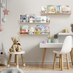 birola Nursery Book Shelves for Kids Rooms - 32 Inches Floating Wall Bookshelves Set of 3, Space-Saving Nursery Shelves with Beads Design for Kids Room, Bedroom and Study Room(Natural)