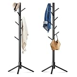 OUTGAVA 2 Pack Coat Rack, Solid Wood Coat Rack Freestanding with 8 Hooks & 3 Adjustable Heights, Simple Assembly Coat Tree for Hats, Bags, Wooden Coat Hanger Stand for Bedroom, Entryway, Office
