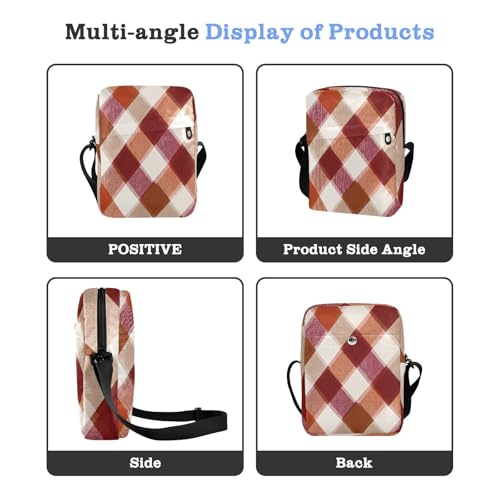 messenger bag for men crossbody bag Woman Shoulder Handbags Adjustable Strap for Casual Casual- Rust Rded Orange Plaid4