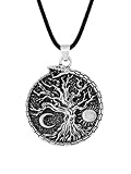 HAQUIL Viking Necklace, Sun Crescent Moon Yggdrasil Ouroboros Jormungandr Midgard Serpent Pendant, Faux Leather Cord, Viking Jewelry Gift