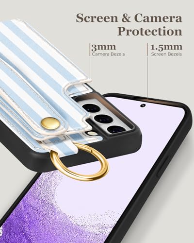Petitian for Samsung Galaxy S22 Wallet Stand Case, Blue White Stripes - image 6