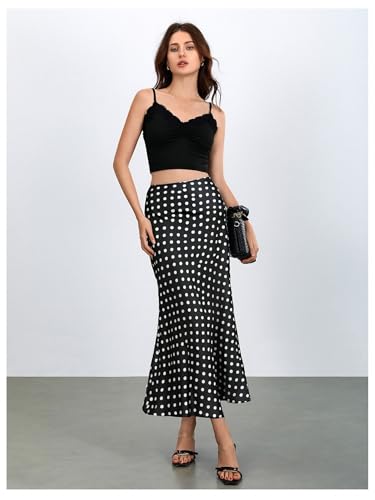 MakeMeChic Women's Polka Dots Midi Skirt Satin Vintage Elegant Pencil Flowy Silk Long Skirts4