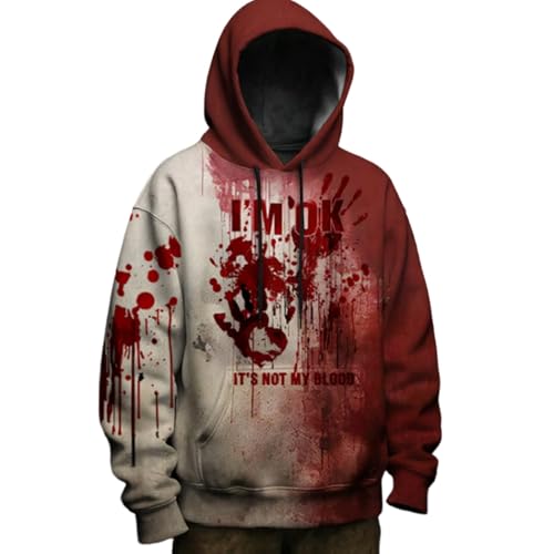 RUMAOZIA Costume amusant Boo! Sweat à capuche pour homme pour les amateurs de parole d'Halloween Sweat à capuche à manches longues Sweat à capuche ample Blessure de sang Horreur Pull à capuche avec