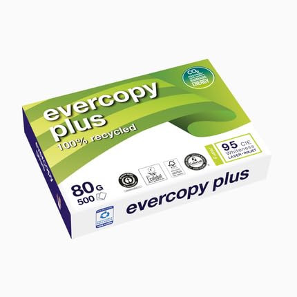 Evercopy Plus, A4 80g, 500 Blatt, Recyclingpapier - 80 ISO/95CIE, Palette (20)