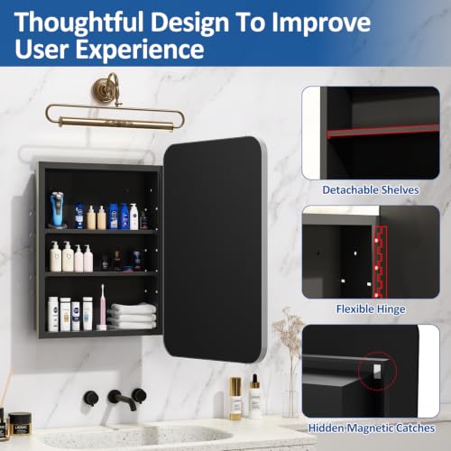 Image of ACEMIRO 20x28 Inch Recessed Medicine Cabinet with Mirror Metal Framed Surface Wall Mounted Bathroom Mirror Medicine Cabinet with Storage Brushed Silver