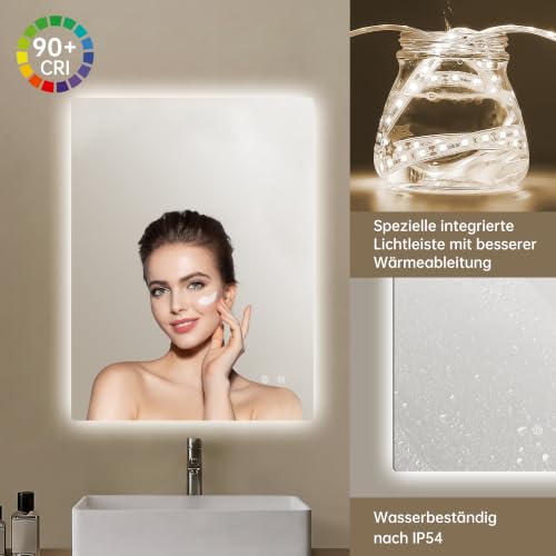 OUMUSU Badspiegel mit Beleuchtung 60x80cm Badezimmerspiegel mit Beleuchtung – Ansicht 6
