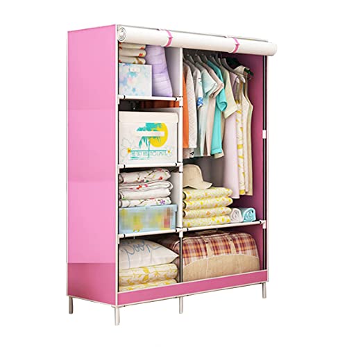 Armario de lona rosa de 105x45x170 cm con barra para colgar ropa