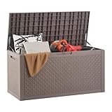 VEVOR Outdoor Storage Box, 100 Gallon Resin Deck Box, Backyard Outside Toy and Towel Storage Cabinet Waterproof, for Patio Furniture Cushions, Garden Tools, Pool Supplies & Package Delivery