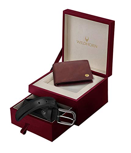 Image of WildHorn Gift Hamper for Men I Leather Wallet & Belt Combo Gift Set I Gift for Friend, Boyfriend,Husband,Father, Son etc (BROWN3)