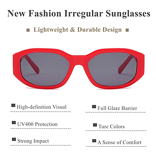 Image of LASPOR Irregular Sunglasses for Women Men Trendy Retro Vintage Rectangle Glasses Hexagon Shades Driving UV400 Protection