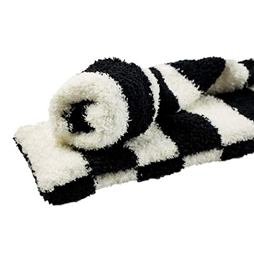 Image of Wander G Womens Over Knee High Fuzzy Socks Cute Cartoon Thigh High Stockings Warm Stripe Leg Warmers