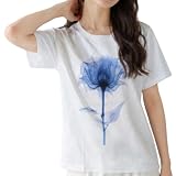 [UQQA] Tシャツ レディース 半袖 プリント トップス クルーネック カットソー 大人カジュアル 春夏 フラワー L