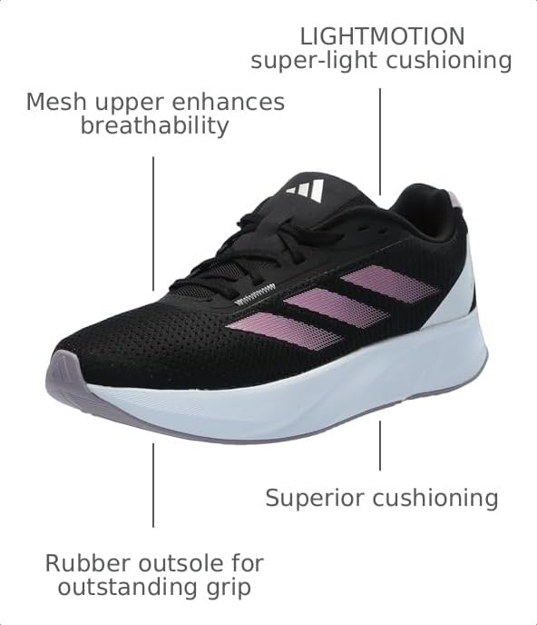 Image of Adidas Women's Duramo SL, Black /Bliss Lilac /Preloved Fig, 8