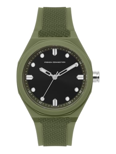 Image of French Connection Flex FW25 Men's Analog Watch, 43mm Green Silicone Strap, Sunray Green Dial - FC196N