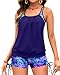 Holipick Women Blue Purple Leaves Tankini Swimsuits Two Piece Tummy Control Bathing Suits Blouson Swim Tank Top with Boy Shorts L