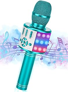 Ankuka Wireless Karaoke Microphone Microphone for Kids Kids Microphone for Singing with Dancing LED Lights, Handheld Bluetooth Microphone Vioce Charger Gifts Presents for Boys Girls Light Blue