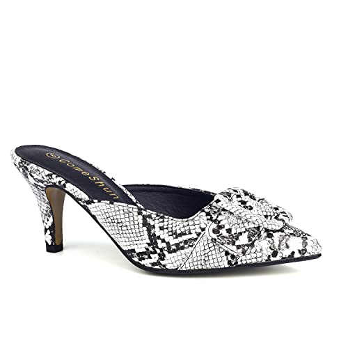 Comeshun Women Low Kitten Heel Mules Large Buckle Slide On Sandals Pointed Toe Dress Pumps Snake Prints Size 10 #TOP30