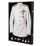 QVEEQ Military Uniform Shadow Box, Police Uniform Display Frame, Clear Acrylic Surface Shadow Box with Hanger and Lock for Military Uniforms, Jerseys, Hanging Badges and Medals Flag （35.82x25.59x2）