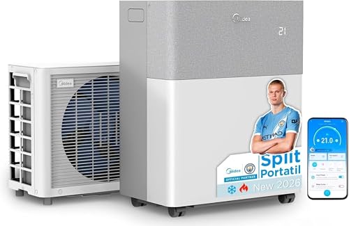 Midea Portasplit Aire Acondicionado Portatil 4 en 1 | 3000 frigorías / 12000 BTU | Split sin Obra de Bajo Consumo con modo Silence, App/Wifi, Deshumidificador, Calefacción y Ventilador hasta 45 m2