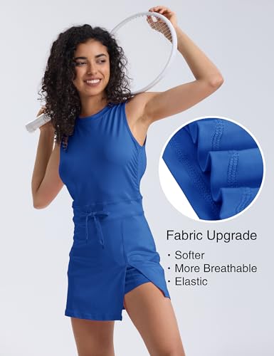 Image of Womens Workout Romper Tennis Dress Built in Shorts Onesie Open Back Jumpsuits Athletic Dresses