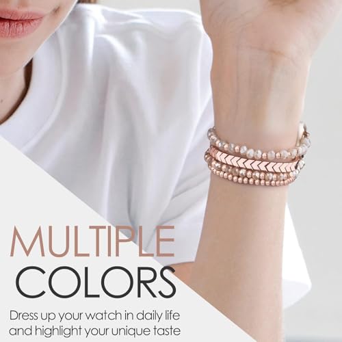V.R.HOPE Beaded Straps Compatible with Apple Watch Straps 40mm 42mm 41mm 38mm Women, Unique Elegant Pearl Band for iWatch SE Series 11 10 9 8 7 6 5 4 3 2 1 - Rose Gold, Small - Image 4
