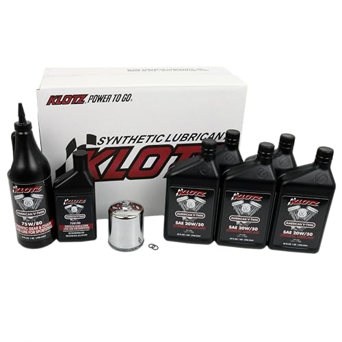 Klotz 5 Quart 20W/50 Synthetic Motor Oil Change Kit for 1986-2022 Evolution Sportster – Premium Kit
