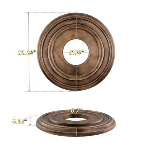 Image of PU Ceiling Medallions 2Pcs, 12.28 Inches x 3.94 Inches, Bronze Tone | Split Type, Fits 3.94 Inches Canopy, European Vintage Carving Style, Synthetic Foam Construction for Easy Installation