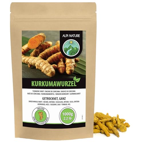Alpi Nature Curcuma Racine 1kg, Morceaux de Racine de Curcuma Entiers Séchés pour la Cuisine et le Thé