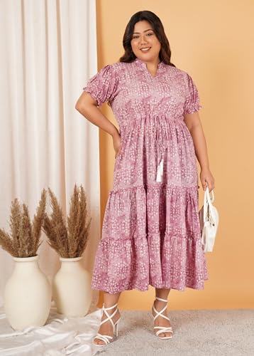 Image of Indietoga Women's Floral Printed Pure Cotton Tiered Maxi Dress (XL to 7XL)
