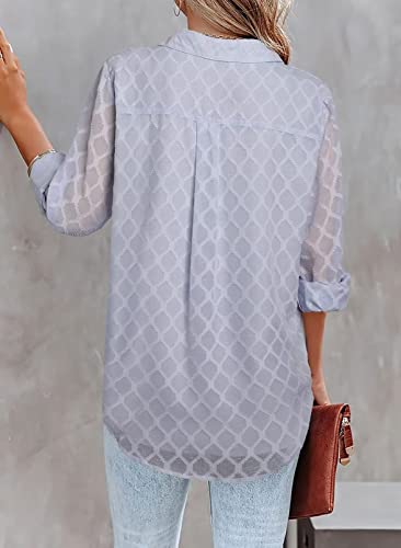 Farysays Womens Long Sleeve Blouses Button Down Shirts Fashion 2023 Casual Summer Sheer Cute Tops For Teen Girls Light Purple Small #TOP2