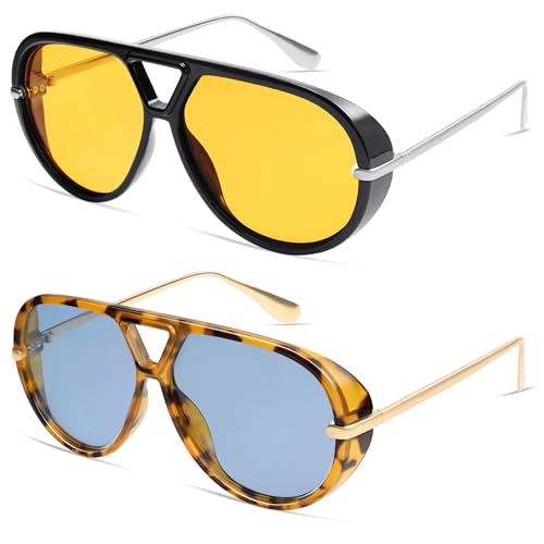 Image of VANLINKER Oversized Trendy Polarized Aviator Sunglasses for Women Men Retro Round Sunglasses Vintage Shield Shades VL9798
