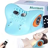 2025 New Neck Massager Relaxer Electric with Heat, 3 Modes, 26°Angle Cervical Pillow Traction Massager, 4D Portable Heated Shoulder Stretcher, Hump Corrector for Neck & Shoulder Comfort Blue