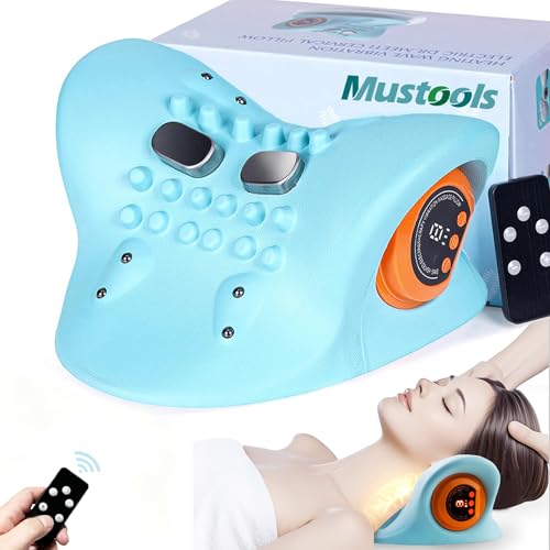 2025 New Neck Massager Relaxer Electric with Heat, 3 Modes, 26°Angle Cervical Pillow Traction Massager, 4D Portable Heated Shoulder Stretcher, Hump Corrector for Neck & Shoulder Comfort Blue