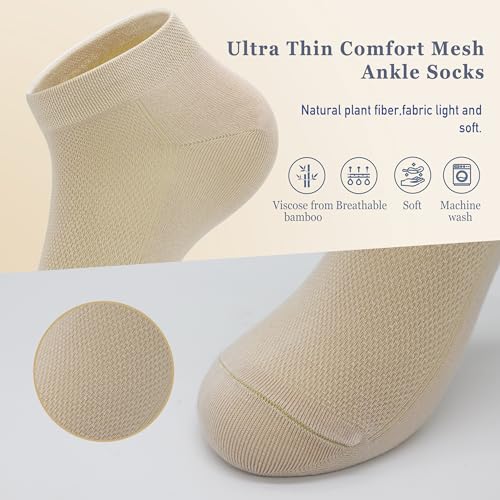 Image of SERISIMPLE Ultra-Thin Comfort Viscose Bamboo Mesh Ankle Socks for Women -Breathable Lightweight Low-Cut Socks 5 Pairs