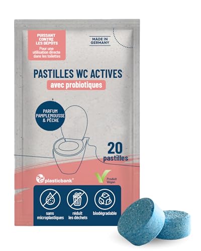 œcolife Lot de 20 pastilles WC biodégradables emballées sans plastique, parfum pamplemousse et pêche, tablettes de nettoyage pour toilettes, nettoyage puissant