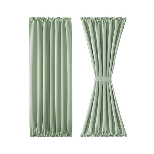 Image of DWCN French Door Curtains - Rod Pocket Thermal Blackout Curtain for Doors with Glass Window, Kitchen and Patio Doors for Privacy, 54 X 72 Inches Long, 1 Curtain Panel with Tieback, Bean Green