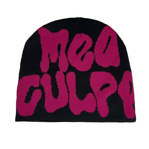 Hshsclth Y2K Beanie for Men Women Spider MEA Clupa Graphic Knit Hat Goth Style Winter Warm Skull Cap (1 Black and Rose Red)