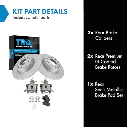 Image of TRQ Rear Brake Pad and Rotor Set Semi Metallic Coated Rotors Calipers Compatible with 2010 Volkswagen Golf Jetta